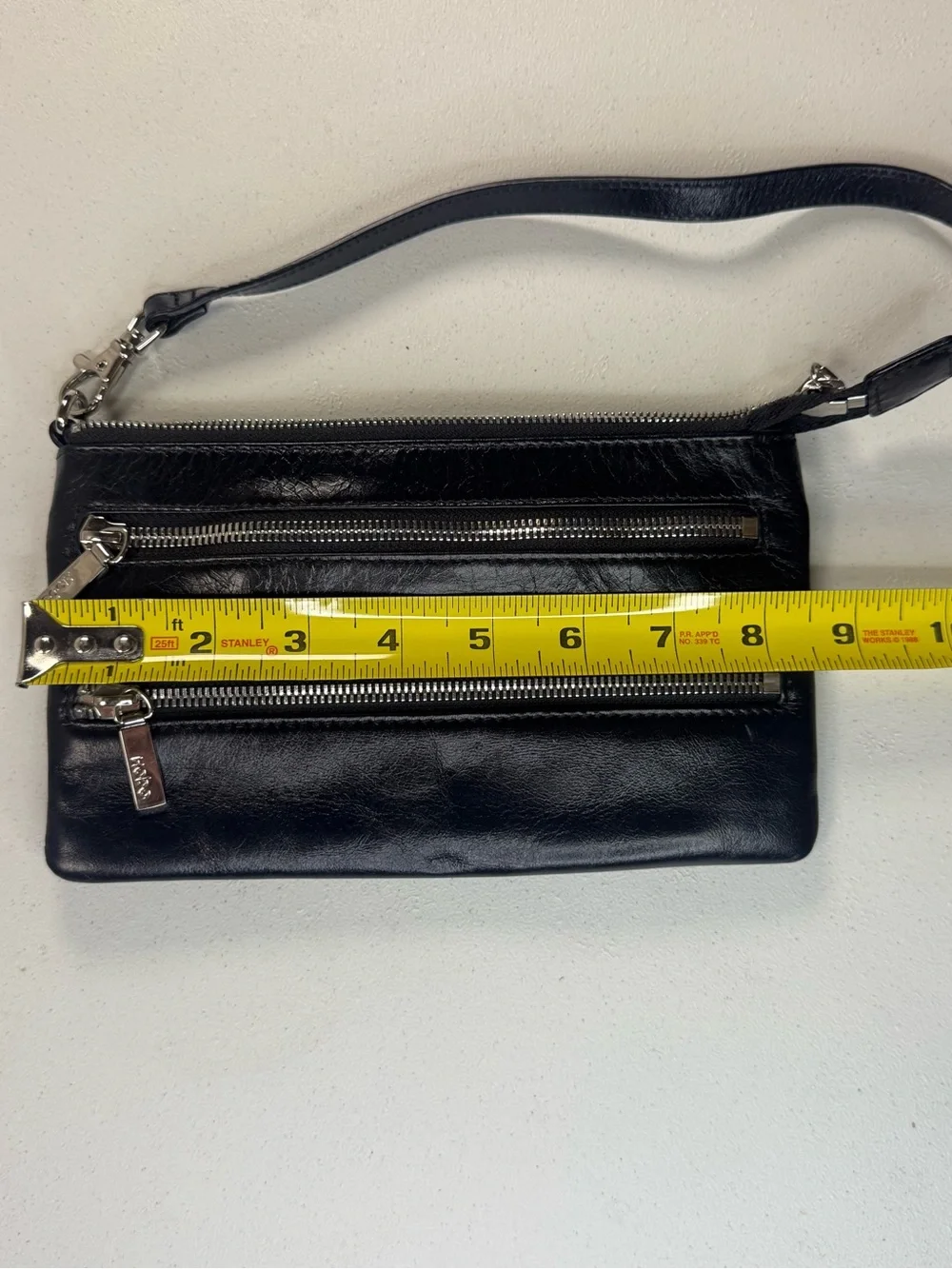 HOBO International Black Leather Trio Wristlet Clutch 3 Zip Compartments